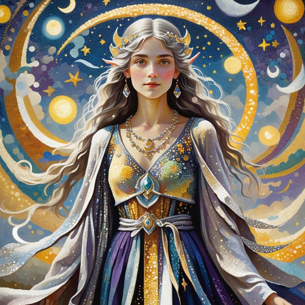 Elfling Wizard Portrait in Pointillism Style