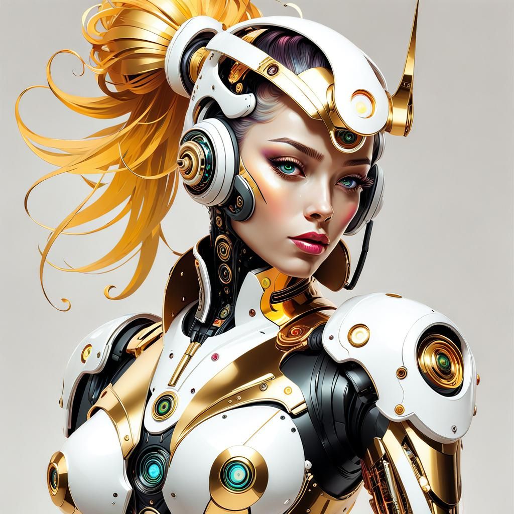 Cyberpunk Robot in Acrylic With Gold Details