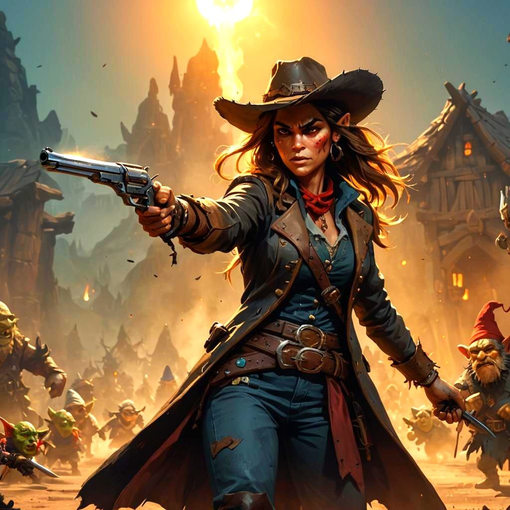 Wild West Cowgirl Showdown with Orc and Gnomes