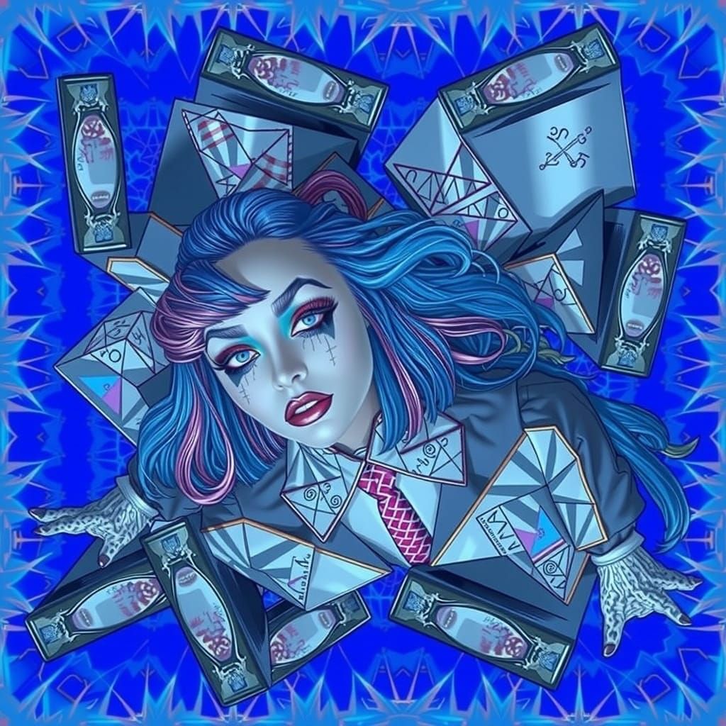Flamboyant Woman with Geometric Overlay