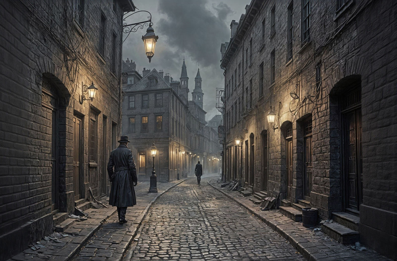 Bleak 19th Century City Street at Night