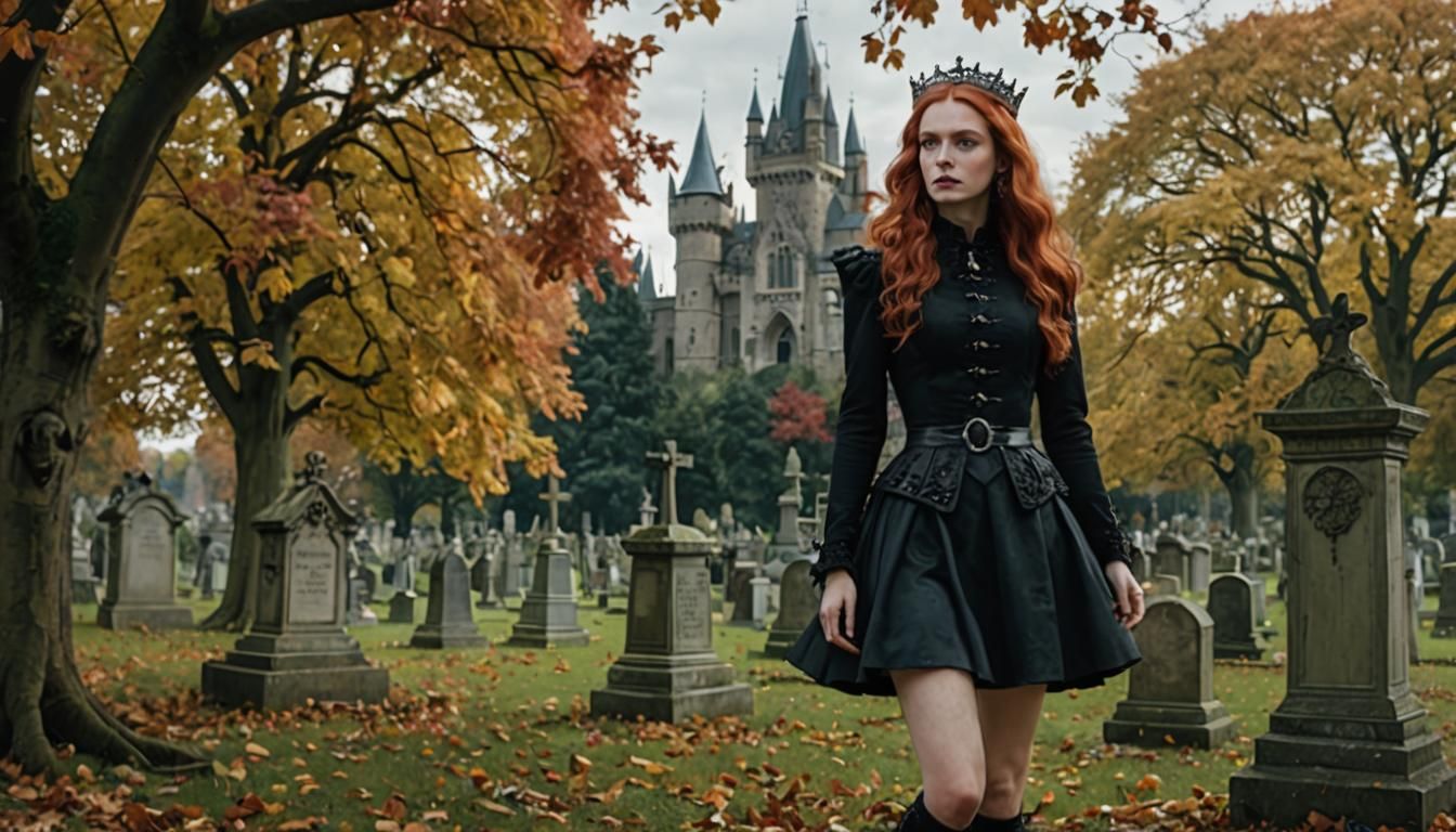 Red-Haired Queen in Autumn Cemetery