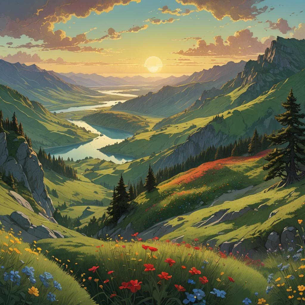 Lush Valley Landscape with Glasir Trees, Matte Painting