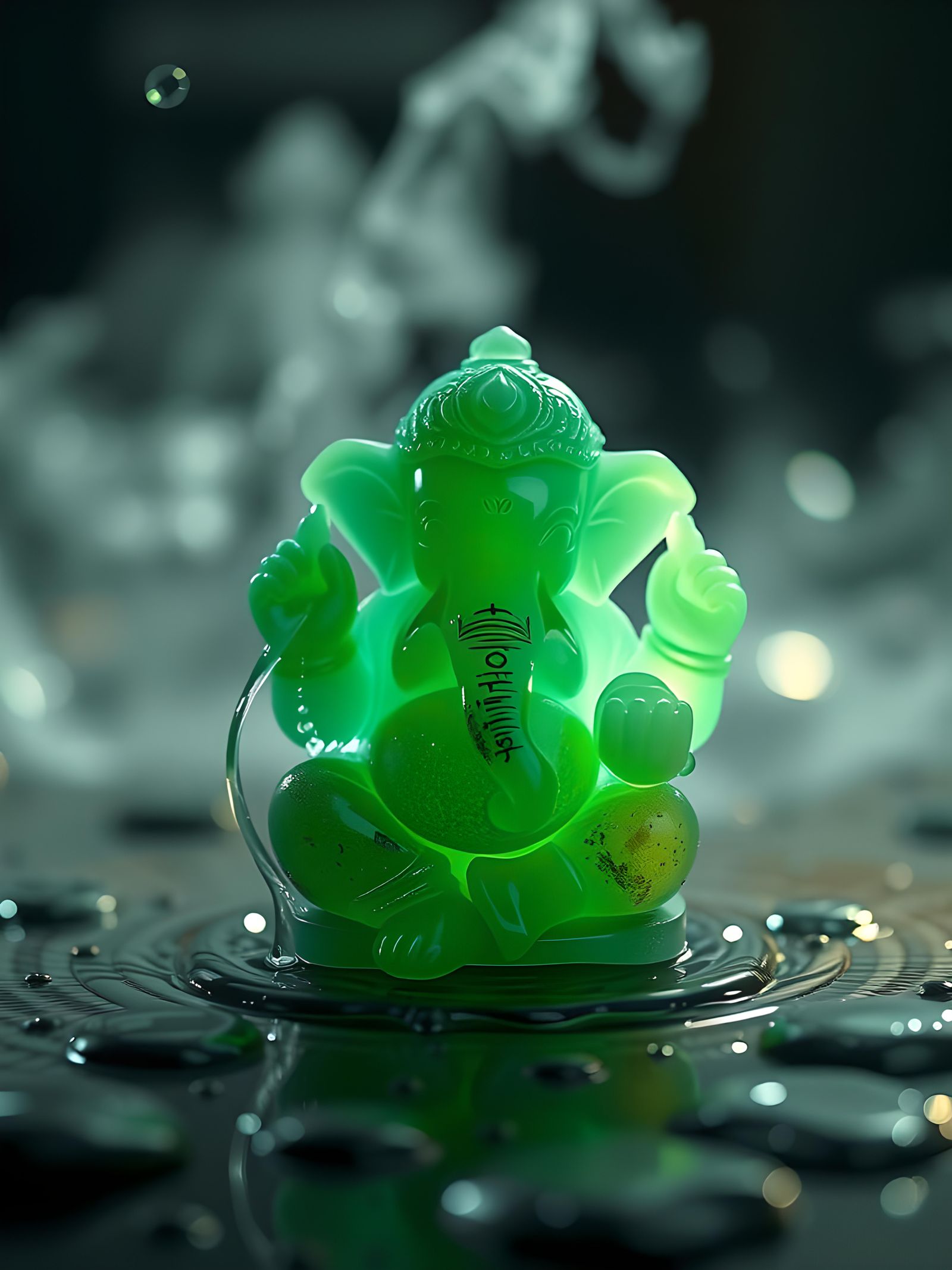 Jade Ganesha Digital Illustration in Expressionist Style