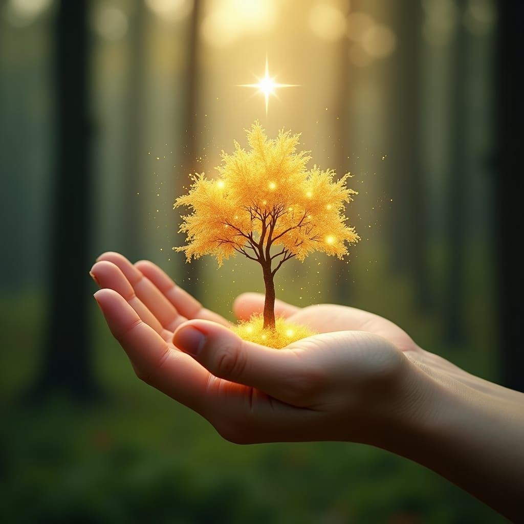 Ethereal Tree of Life: A Mystical Golden Scene