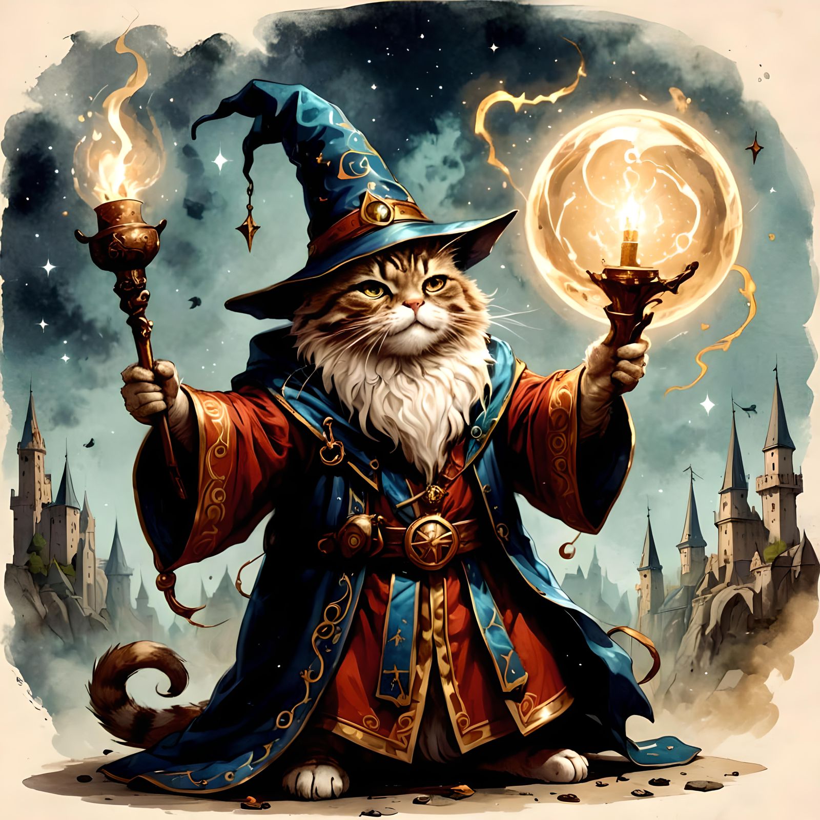 Anthropomorphic  cat wizard