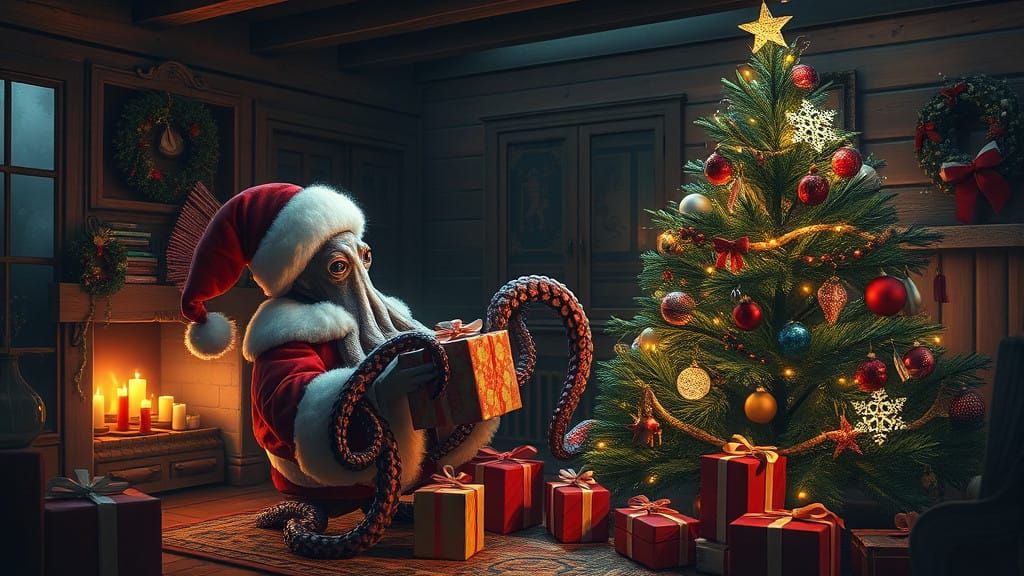 Octopus Santa Brings Cosmic Christmas Cheer
