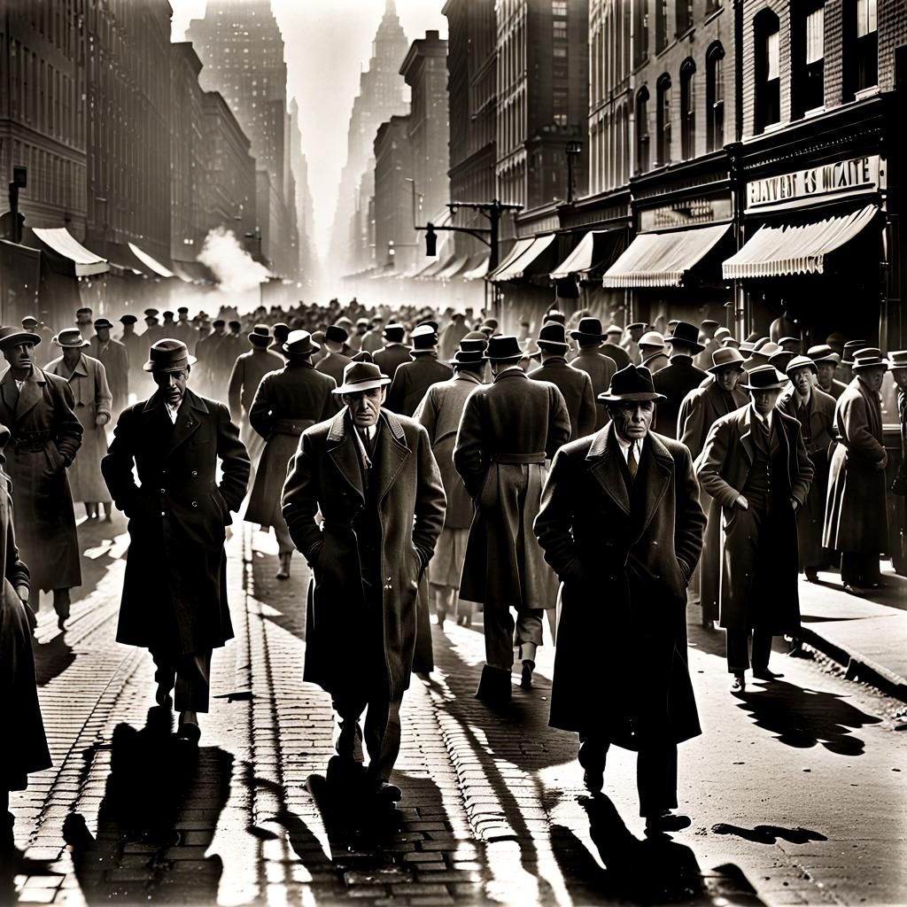 1930s City Street Scene During Great Depression