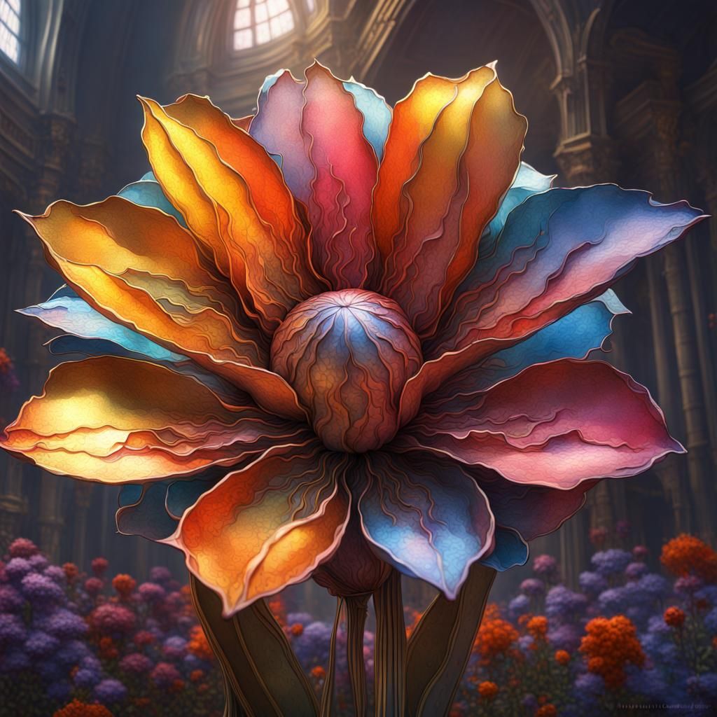 Metal Flower in Vibrant, Detailed Digital Painting