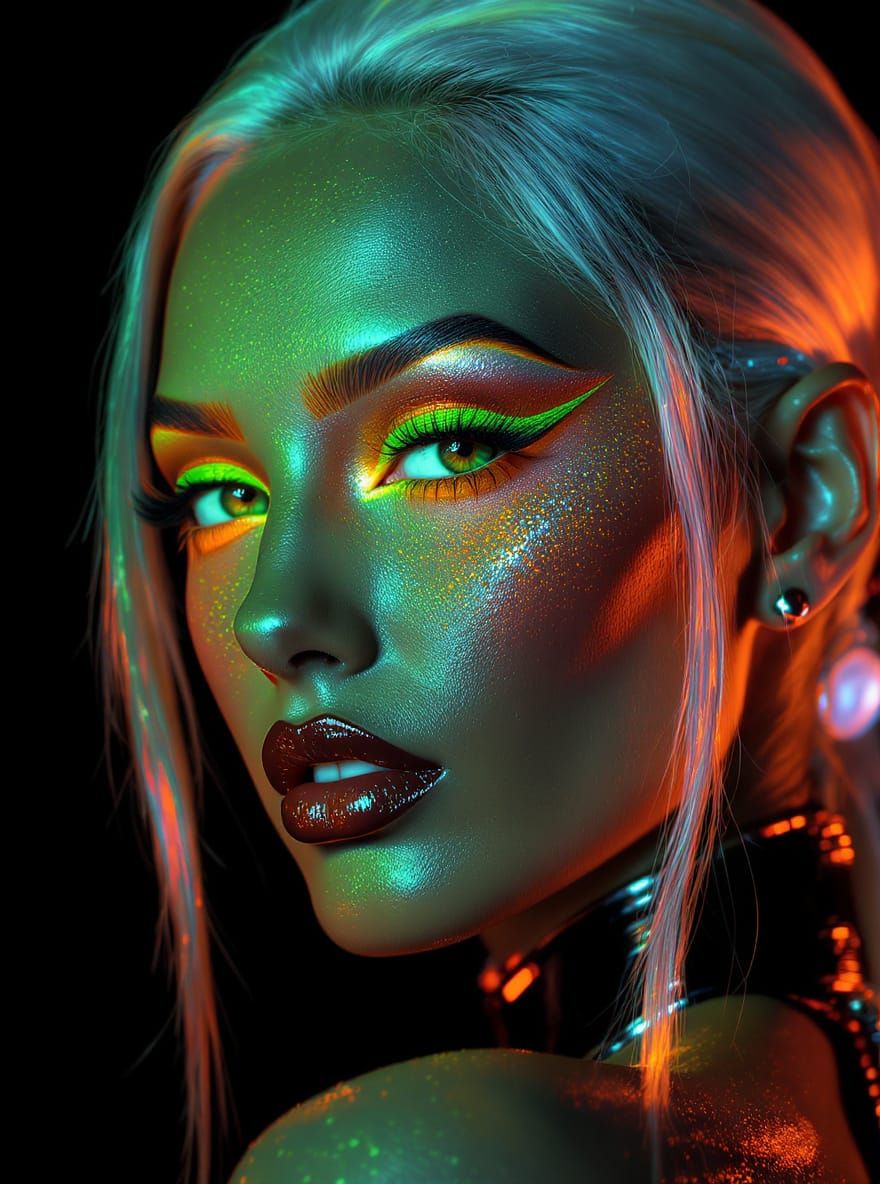 Neon Femme Fatale: Ultra-Detailed Futuristic Portrait