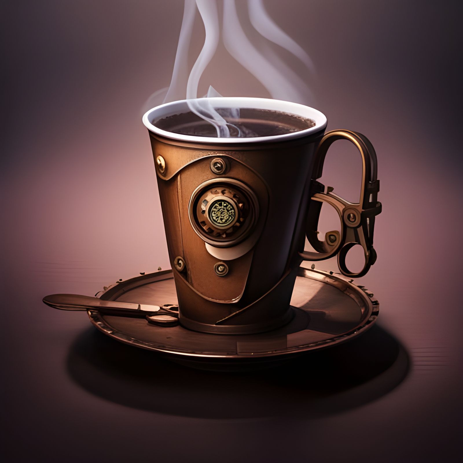 Steampunk Coffee Cup in a Fantastical Setting