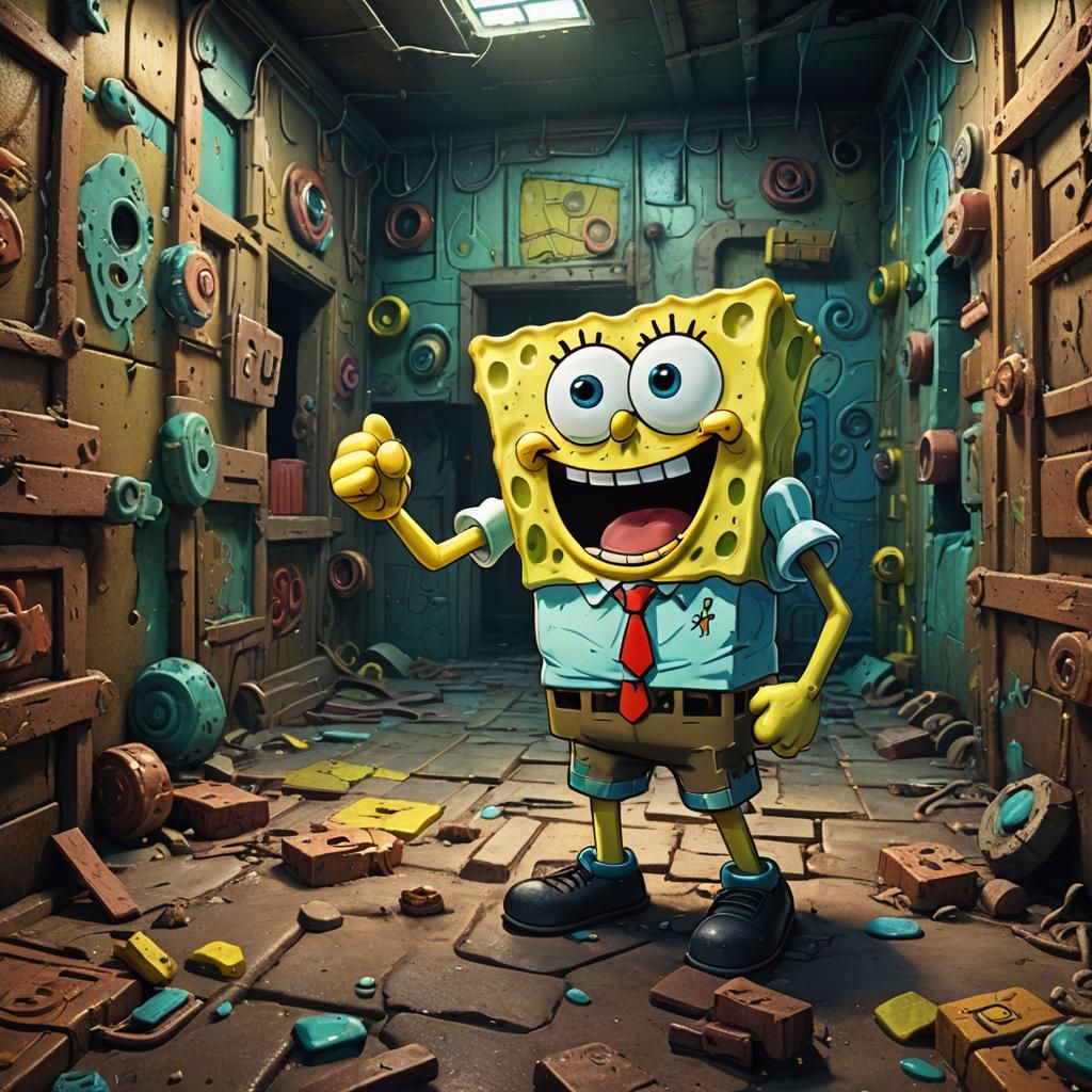 Hyperrealistic Spongebob Psychotic Breakdown in Abandoned Kr...