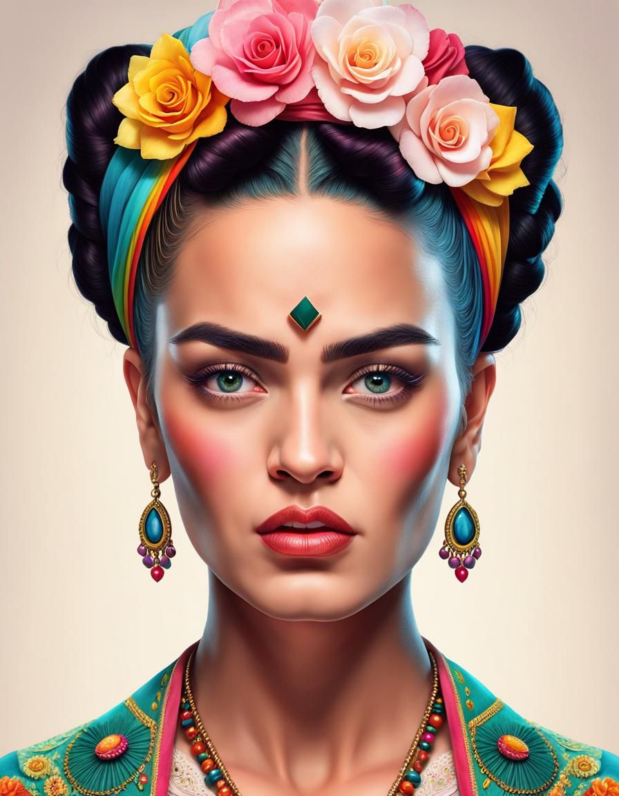 Detailed Pin-Up Portrait with Rainbow Makeup