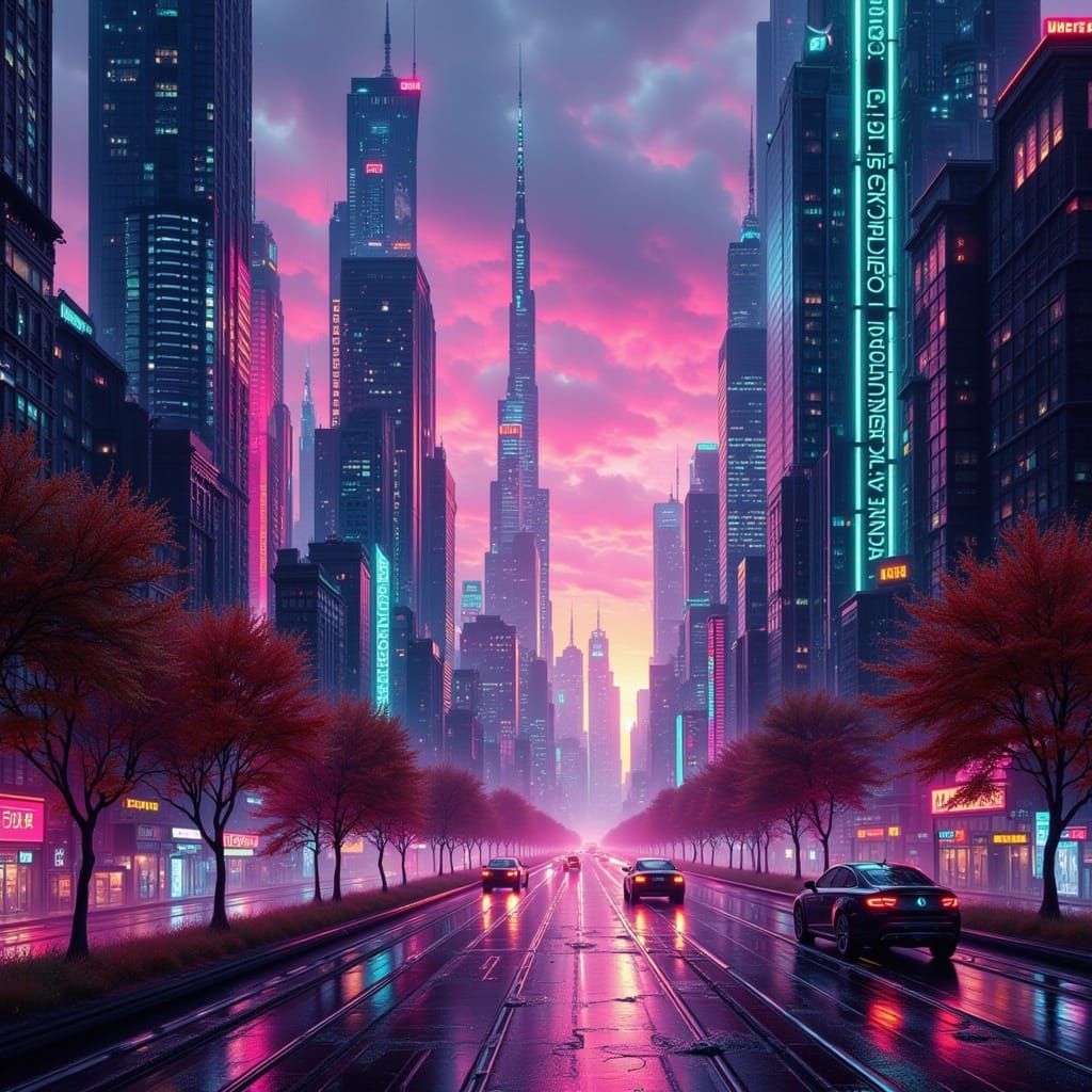 Cyberpunk Fae Goddess in a Futuristic Cityscape