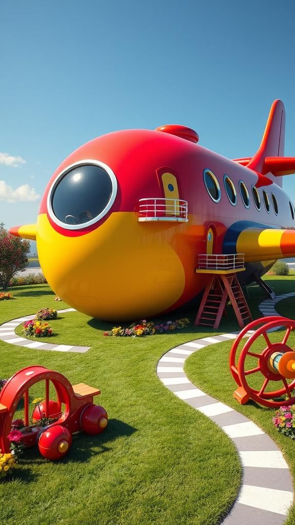 Vibrant Toy Plane House with Playful Park