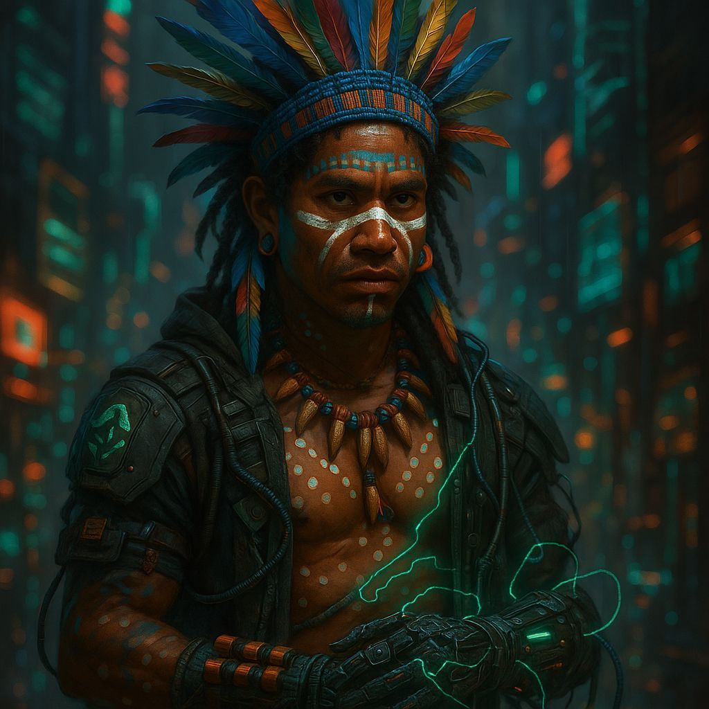 Shadowrun Male Technomancer with Xapiri-Thepe Elements