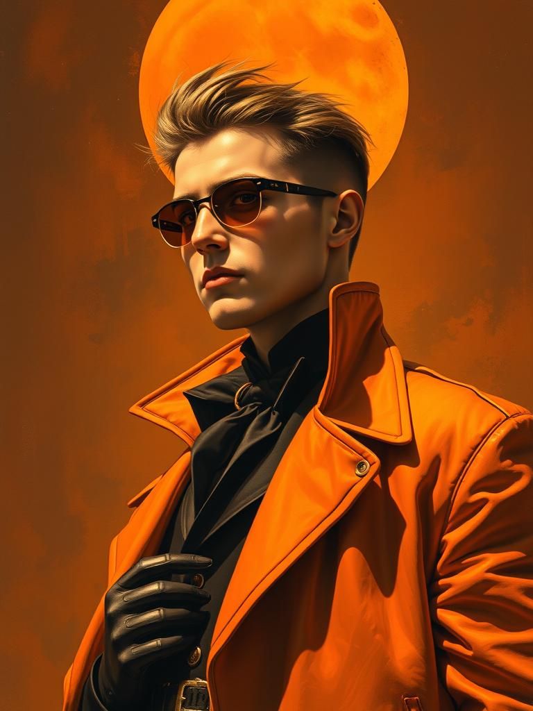 Handsome Gothic Hero in Orange Steampunk Futurism