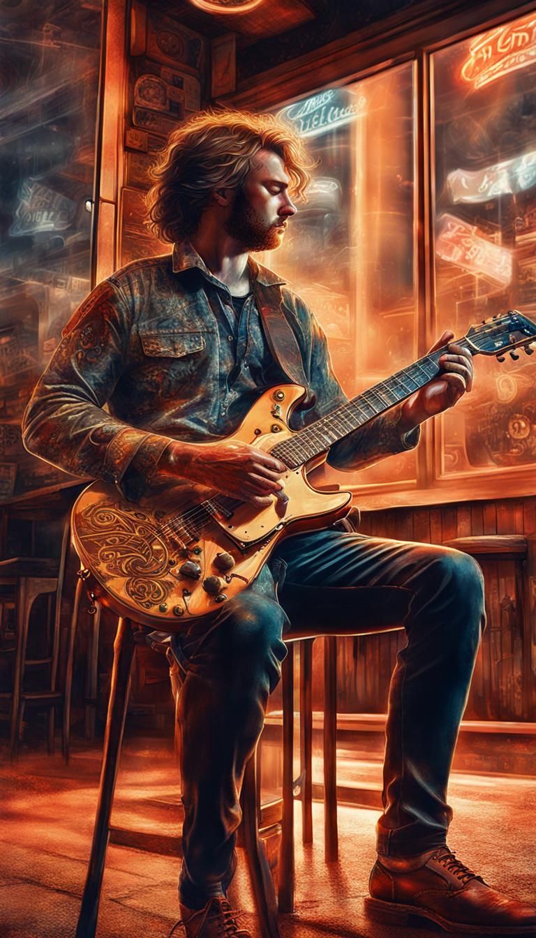 Double Exposure Guitar Player in Cats Eye Pub