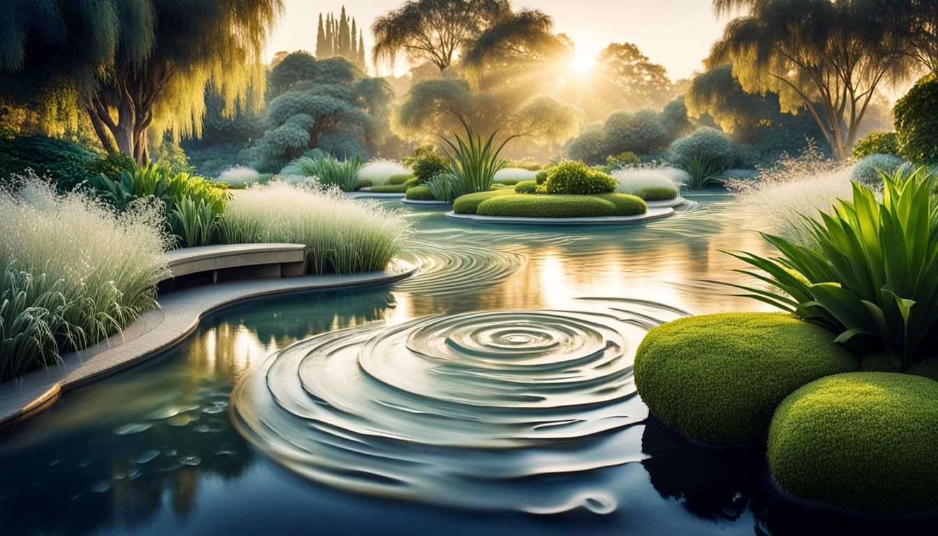 Serene Water Landscape Photography with Fountains