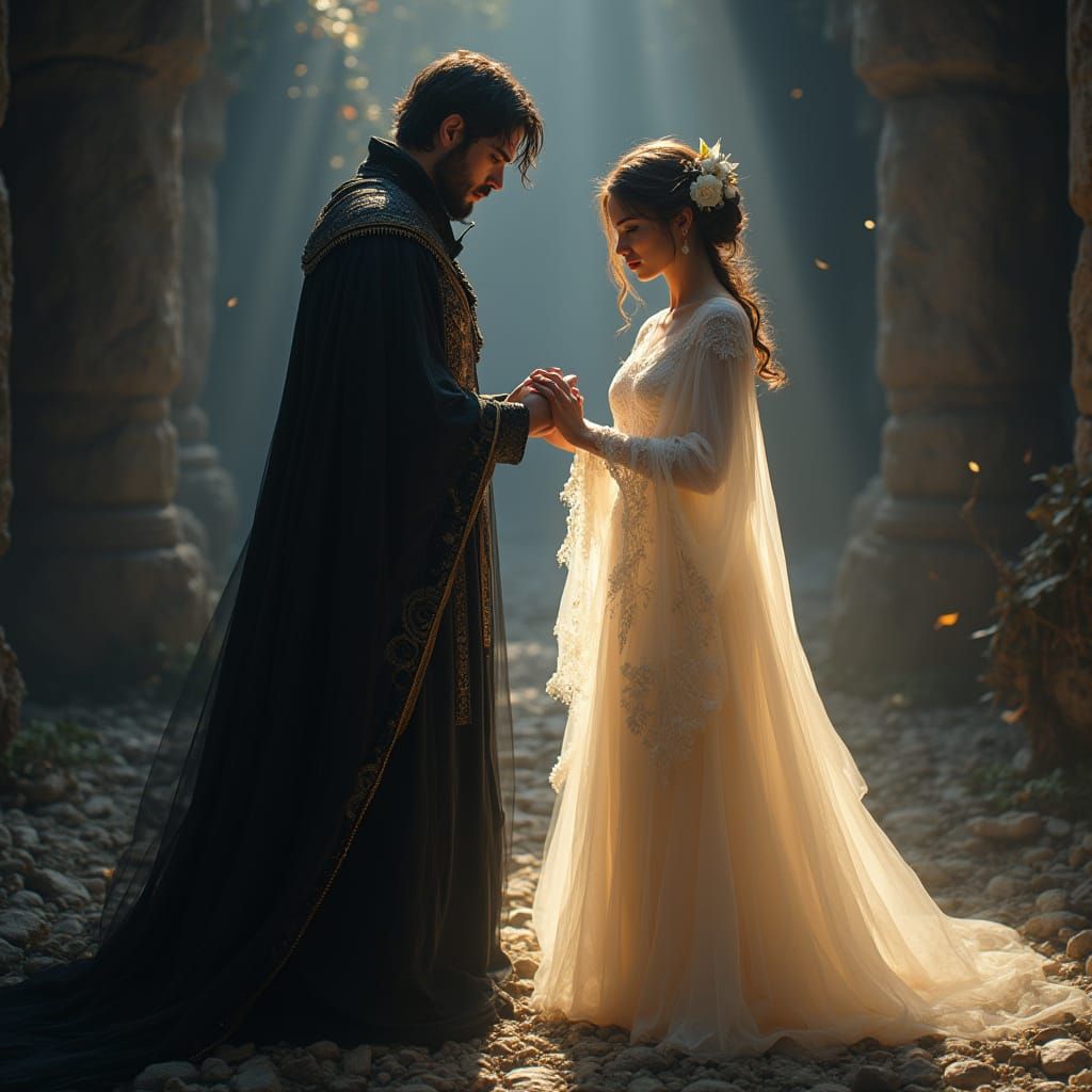 Mysterious Dark Lord and Radiant Bride in Enchanted Fantasy ...