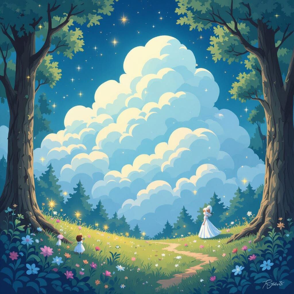 Fantasy Forest with Pastel Sugar Clouds