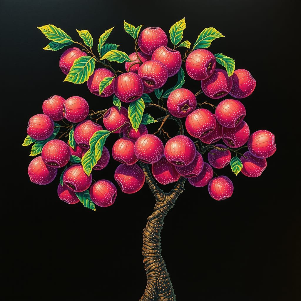 Pointillist Plum Tree of Life in Full Color