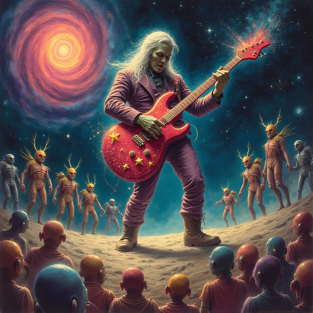 Guitarist Plays Celestial Guitar in Cosmic Void