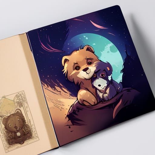 Adorable Chibi Lion Cub and Mother, Detailed Art