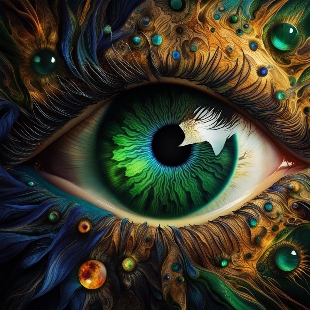 Detailed Eye with Emerald, Sapphire, and Amber Iris