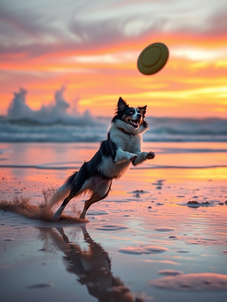Dramatic Beach Dog Catches Frisbee in Mid-Air