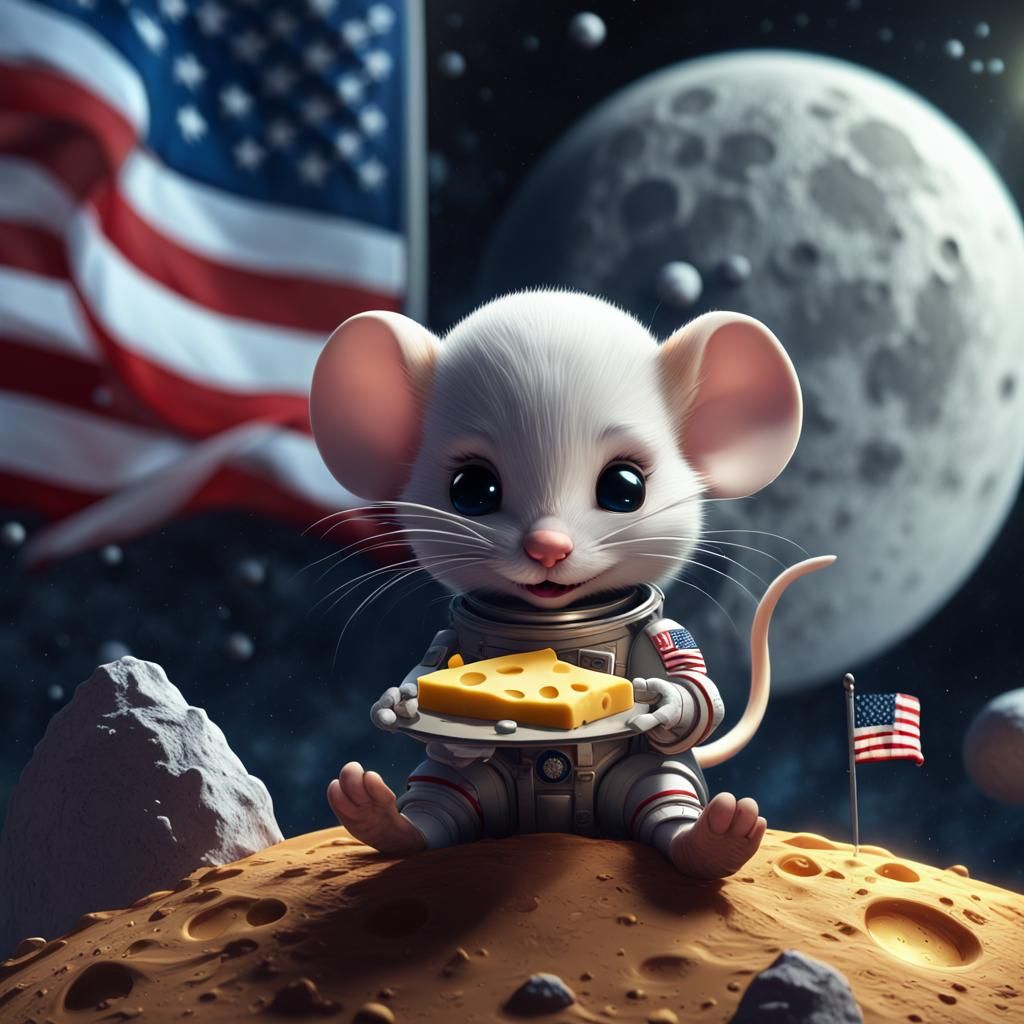 Chibi Mouse Eating Cheese on the Moon