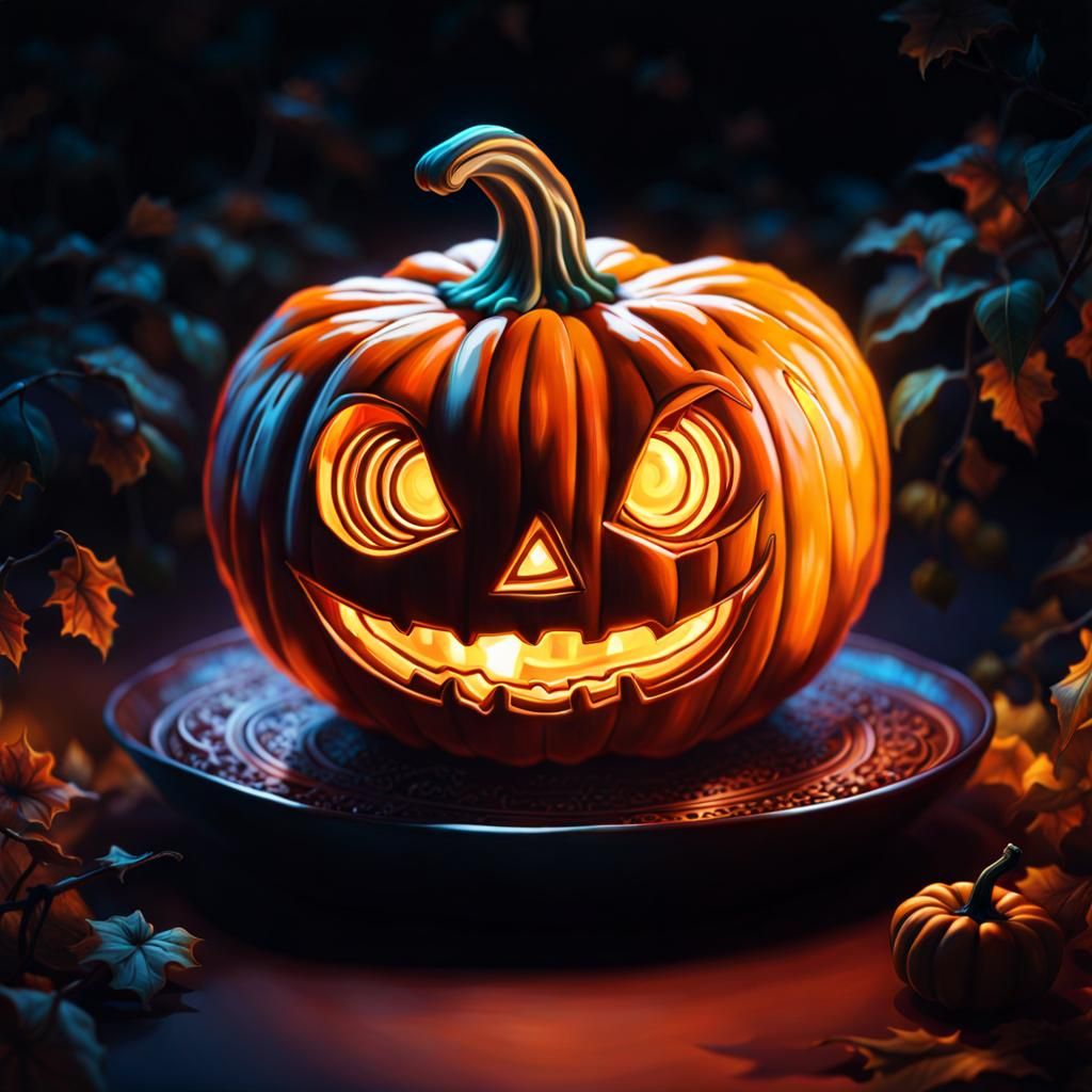 Chibi NightCafe Pumpkin Carving at Night