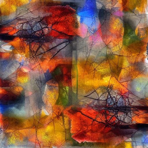 Abstract Digital Watercolor Autumn Foliage Collage