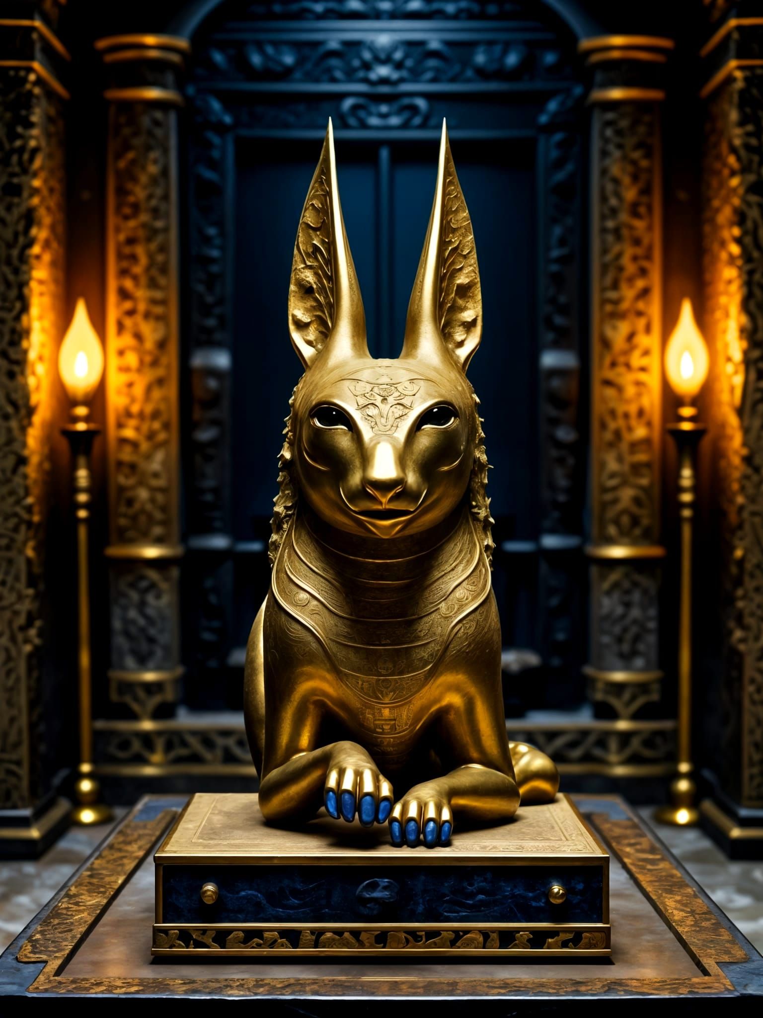 Golden Anubis Statue in Ancient Egyptian Temple