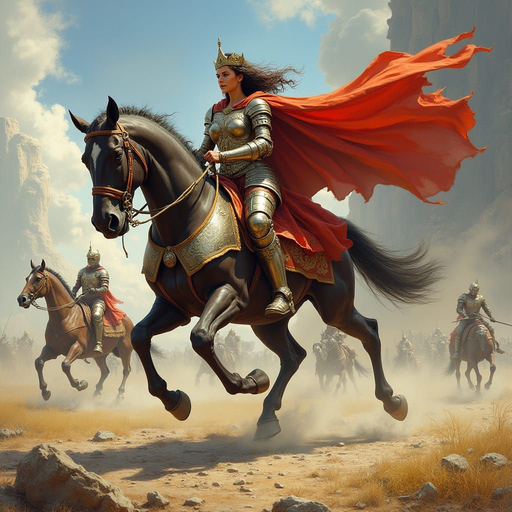 Valiant Queen Charges Across Battlefield