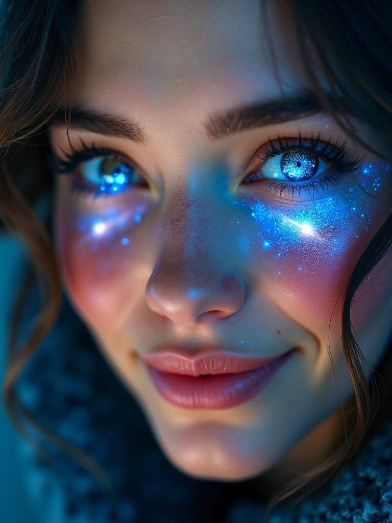 Galactic Reflections in a Woman's Eyes: Surreal Portrait