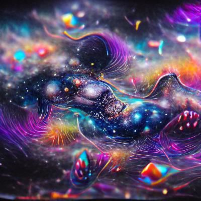 Holographic Cosmic Galaxy Illustration in Mixed Media