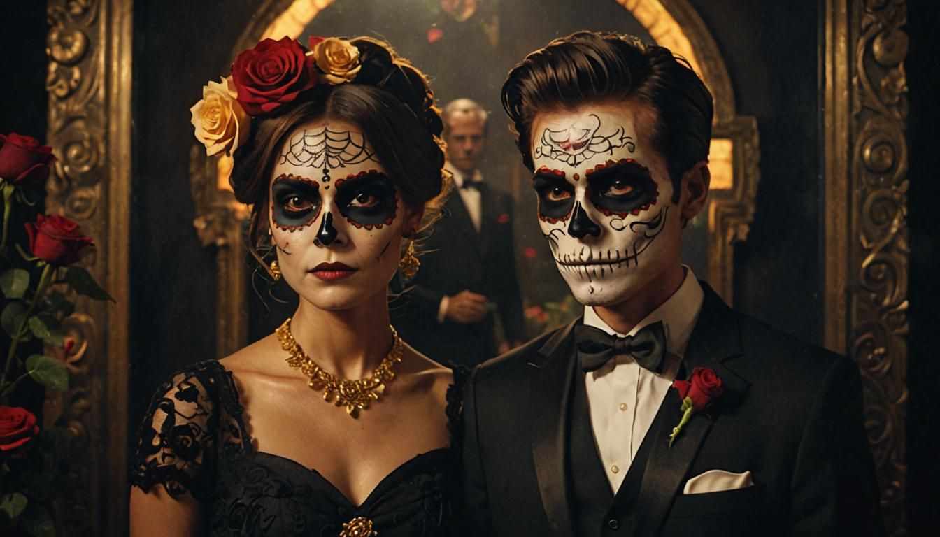 Los Muertos Couple Portrait with Floral Accents