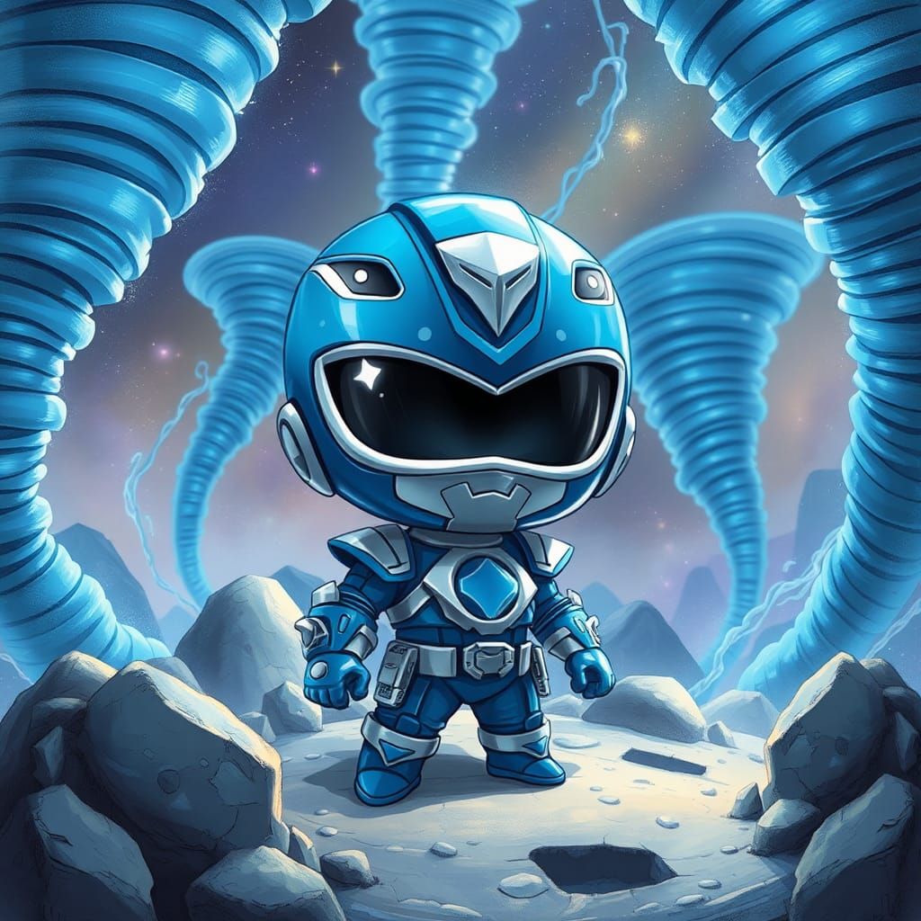 Chibi Blue Ranger in Tornado Environment