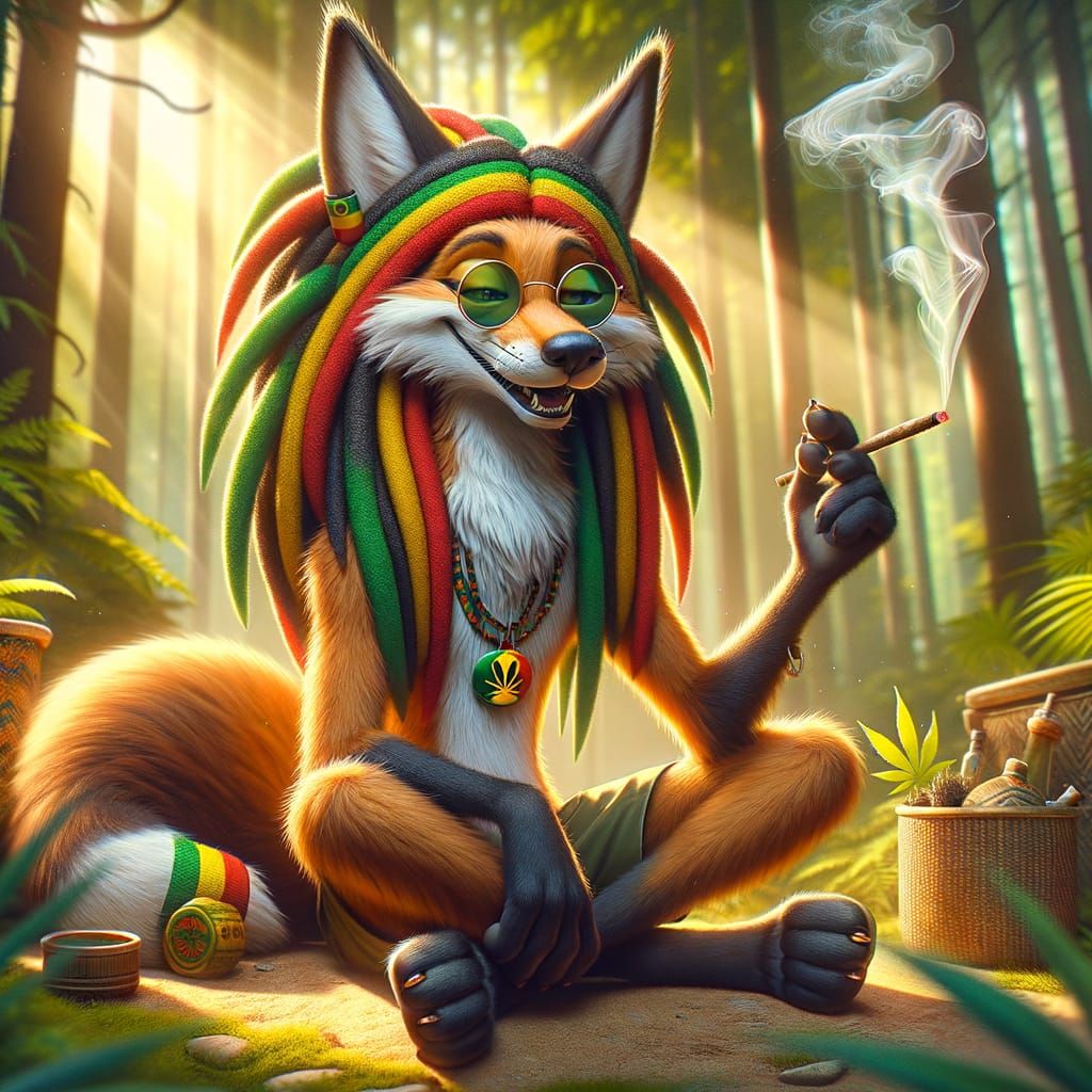 Relaxed Rasta Fox in Sunny Forest Clearing
