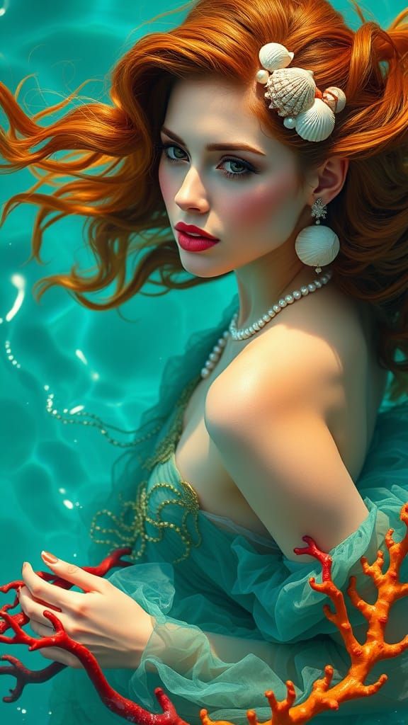 Glamorous Woman Emerges from Sea in Hyperrealistic Style
