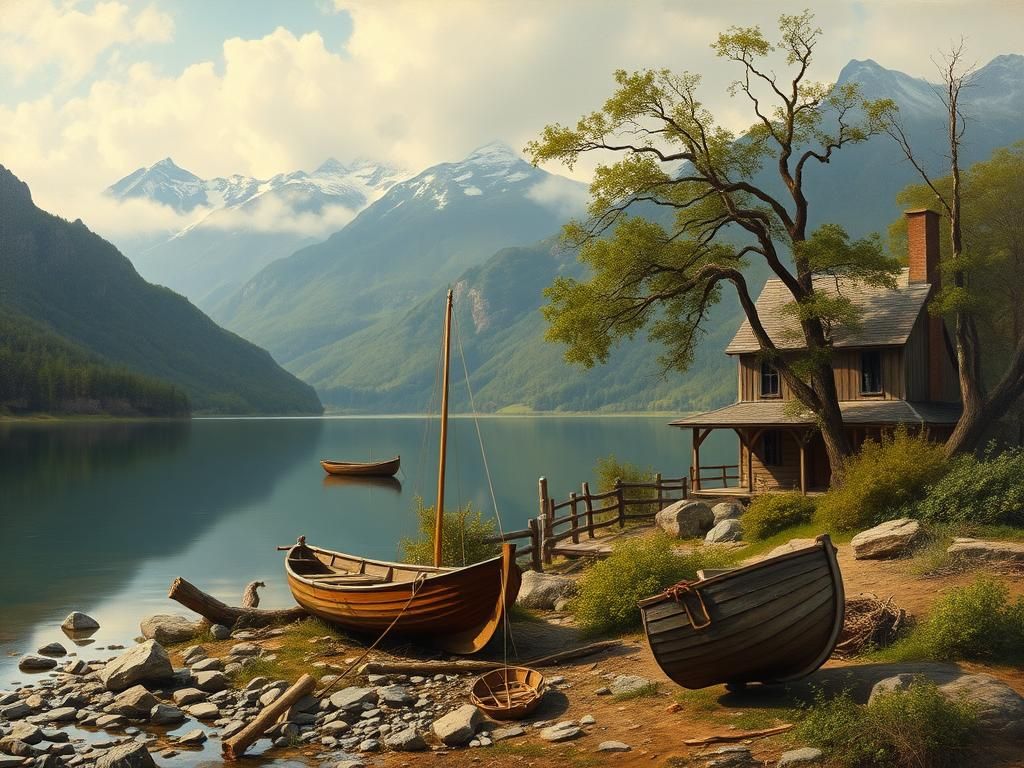 A painting of a landscape in the art style of Samuel Earp