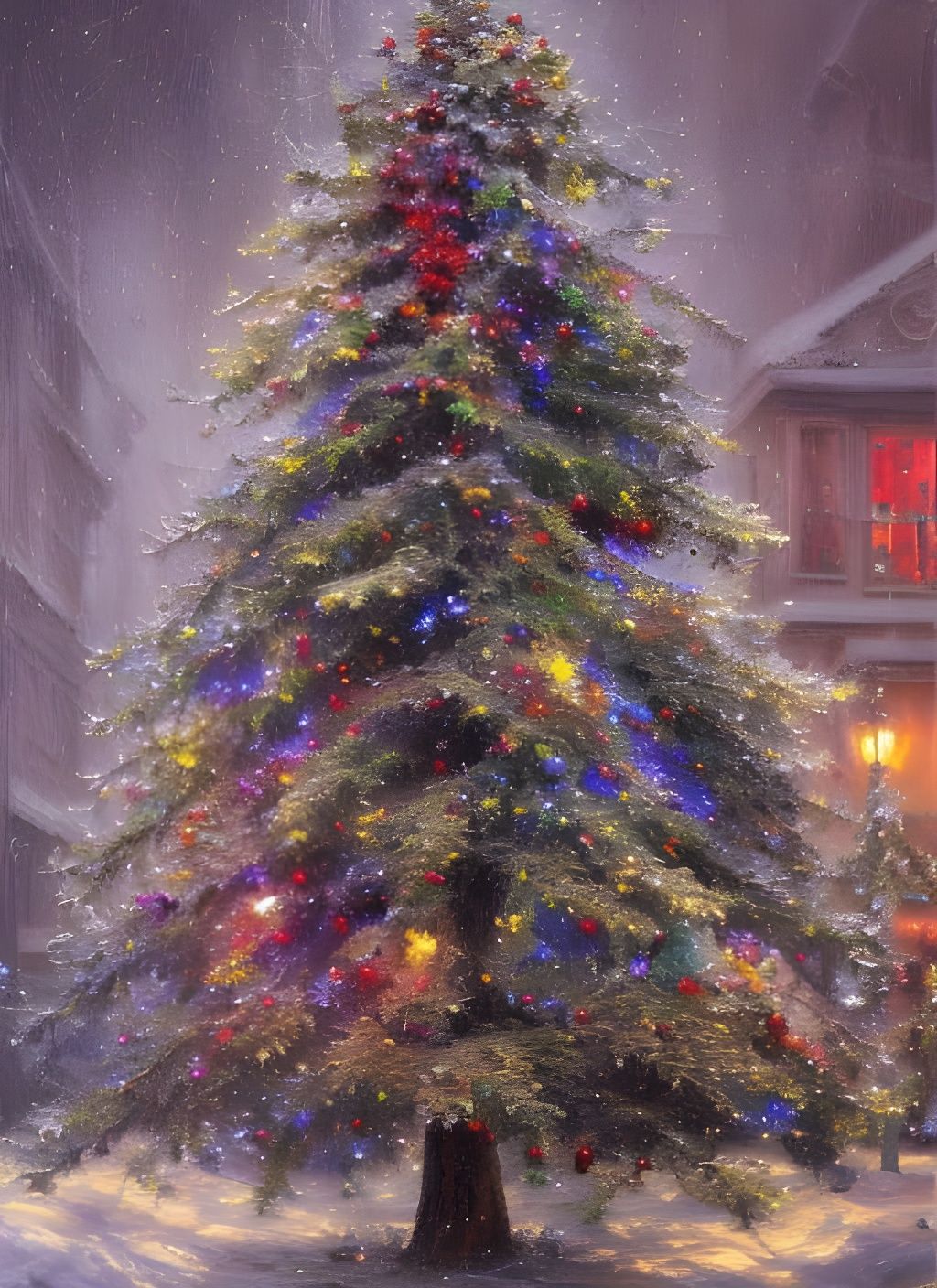 Intricate Christmas Tree Oil Painting