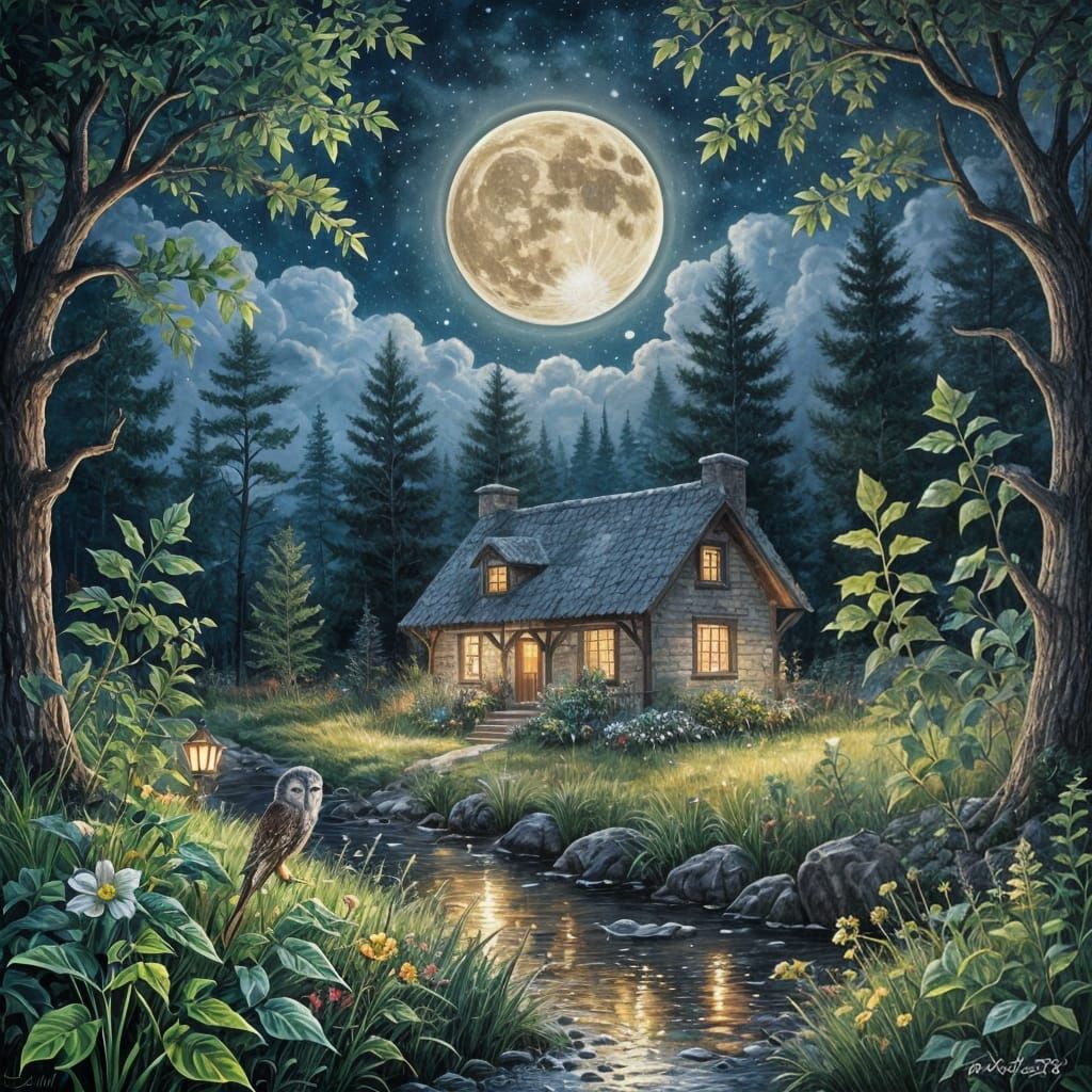 Enchanted Cottage Under Starry Skies