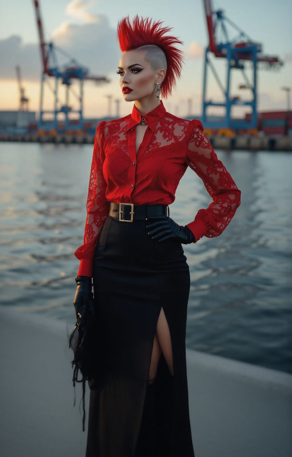 Woman with Red Mohawk at Hamburg Harbor