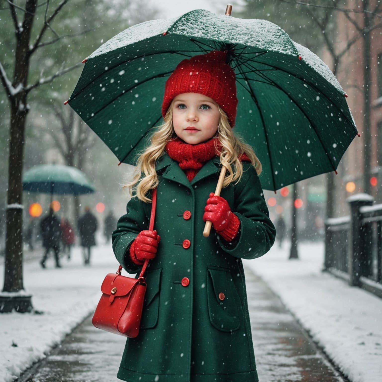 Girl in Winter Coat with Umbrella, Fantasy Art