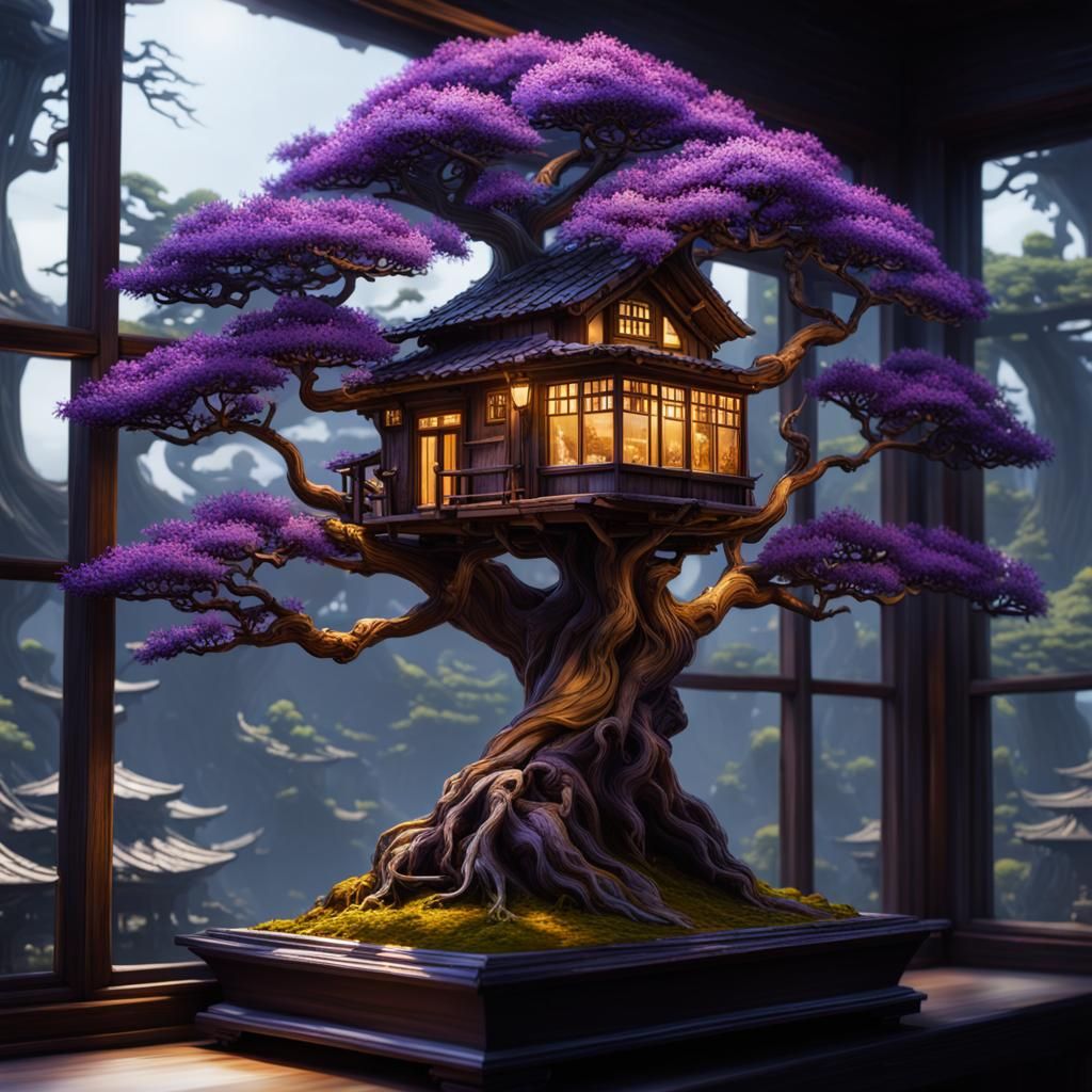 Miniature Treehouse in Bonsai, Fantasy Concept Art