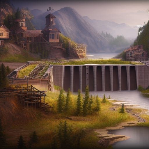Dam Construction Requiring Relocation: Fantasy Concept Art