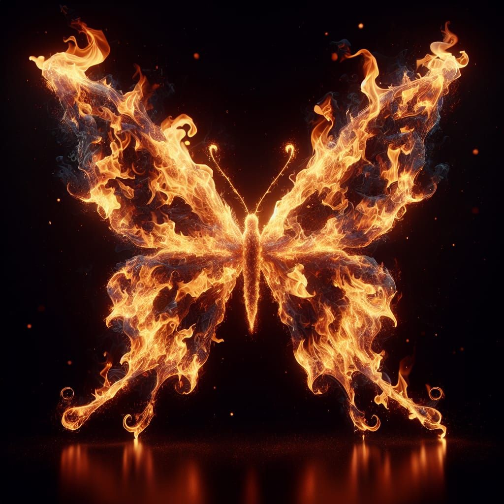 Fiery Butterfly in Hyperrealistic Magical Realism