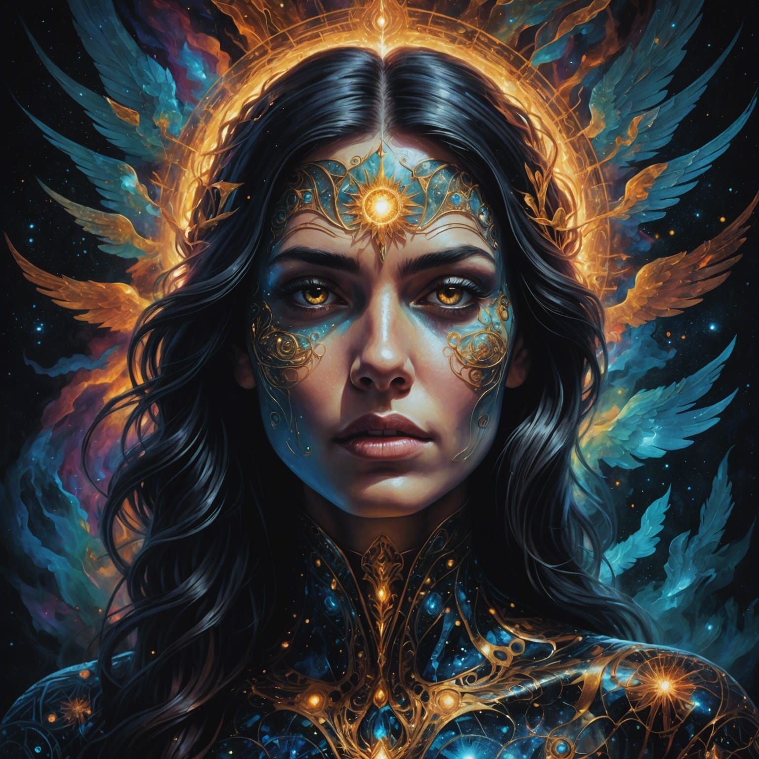 Woman in Light and Shadow: Astral Cosmic Illustration